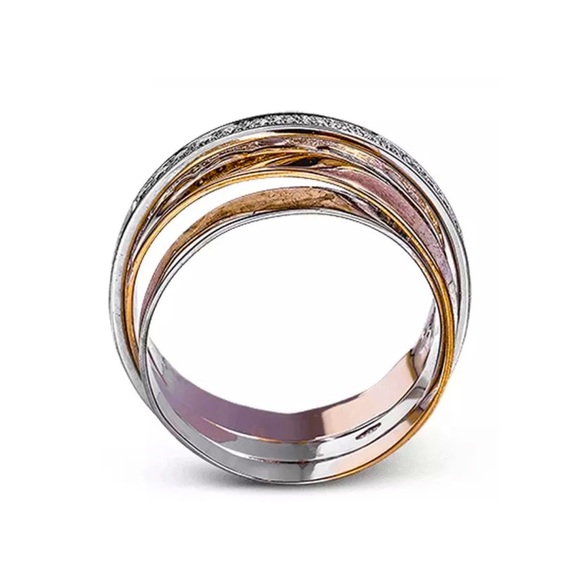 NEW Rose Gold & Silver Colored 2-Tone Multilayer Wide Ring - Picture 4 of 9
